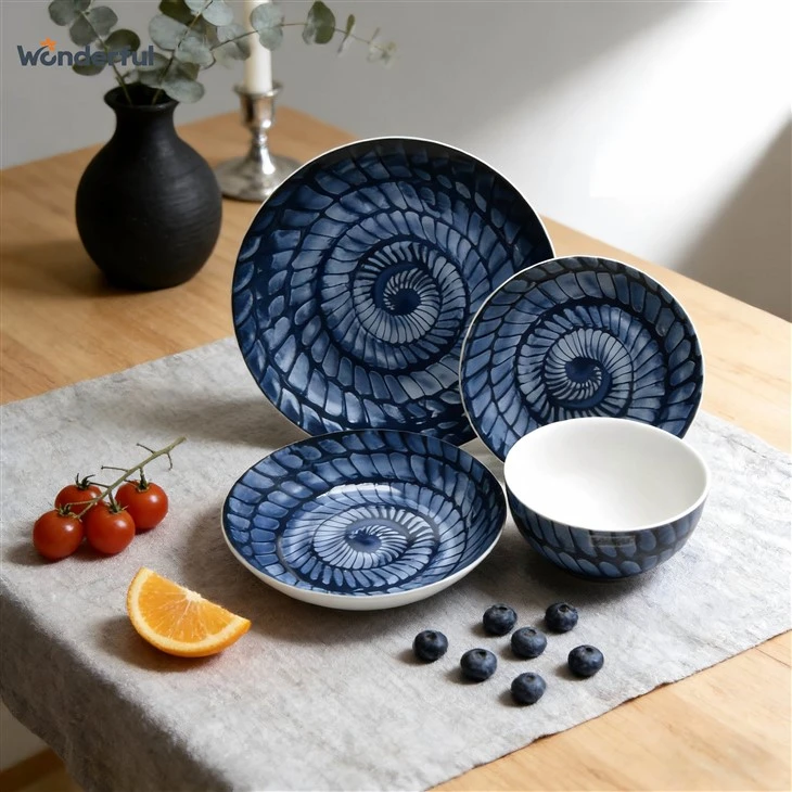 Blue Spiral Ceramic Dinnerware Set high quality