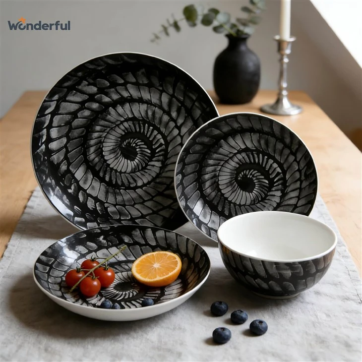 Blue Spiral Ceramic Dinnerware Set factory
